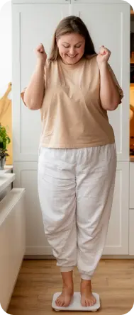Woman standing on weight measurement machine