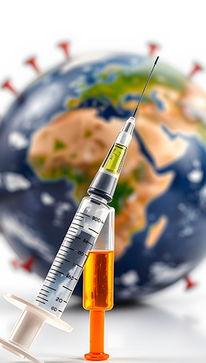 Travel vaccination concept with syringe and world map