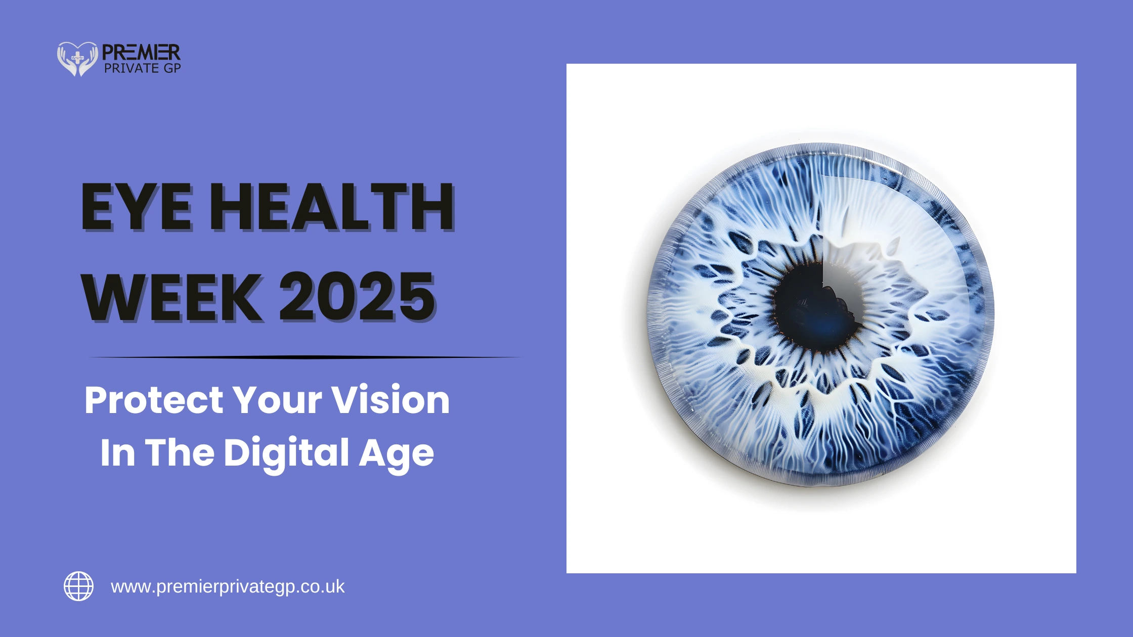 Eye Health Week 2025 cover image showing an eye, Premier Private GP Surrey