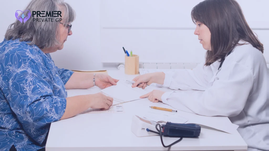 GP explaining vitamin D deficiency test results during a private consultation in Surrey